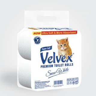 Velvex 2 Ply Premium Unwrapped White Toilet Tissue - 4 Pack