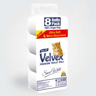 Velvex 2 Ply Premium Unwrapped White Toilet Tissues - 8 x 6 Packs in a Bale