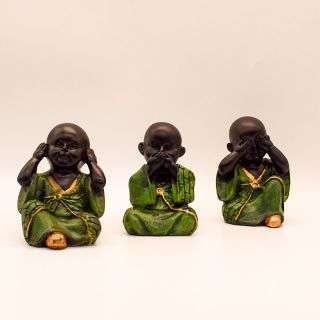 Set Of 3 Buddhas Wearing Green