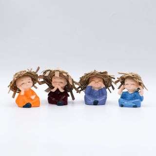 Monk Buddhas - Set Of 4 Wearing Orange,Brown, Blue With Caps