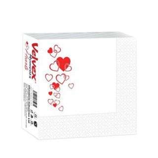 Velvex Moment Hearts White Serviettes/Napkin - 50 Sheets