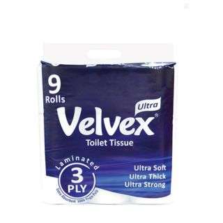Velvex Ultra 3 Ply Laminated Unwrapped White Toilet Tissue - 9 Pack