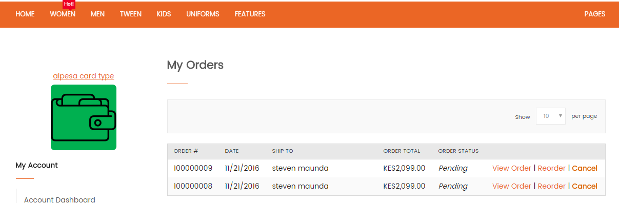 Alladin My orders Pannel